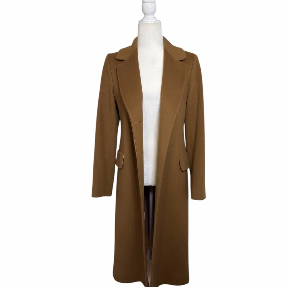 💫 FLEURETTE Mia Brown Camel Cashmere Classic Luxury Long Maxi Coat Trench Size 6